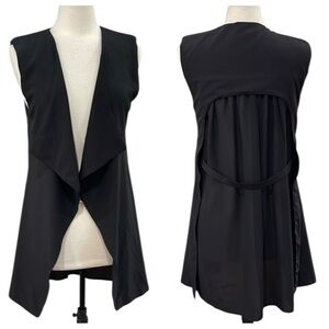 Everybody Talks Waterfall Collar Vest With Sheer Panel Back SZ S Black